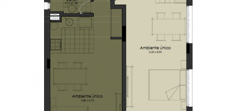 Amplio monoambiente amoblado